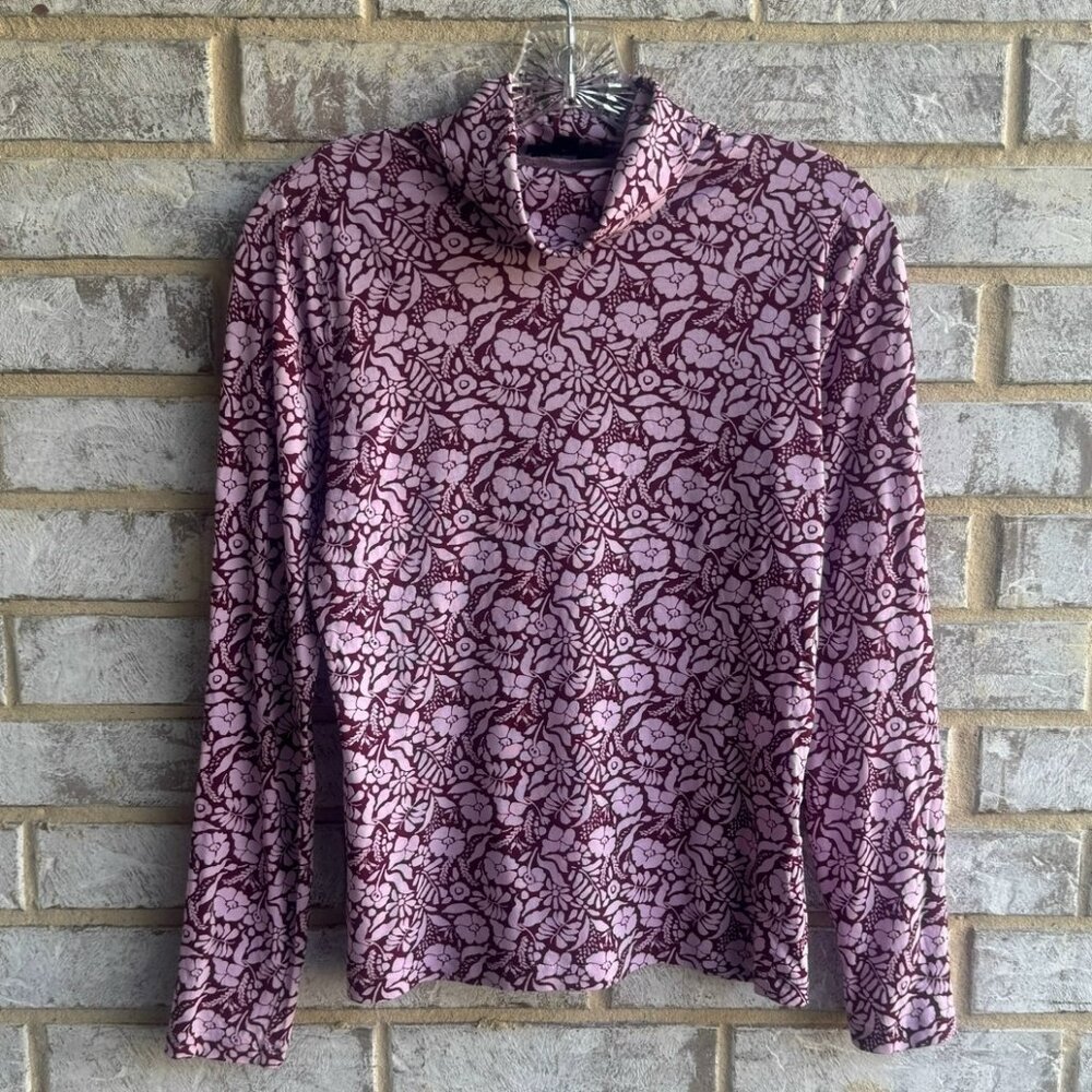 J. Crew Long Sleeve Turtleneck Floral 100% Cotton Blouse Women's Size S